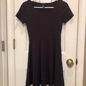 Burgundy/Navy Stripe Skater Dress